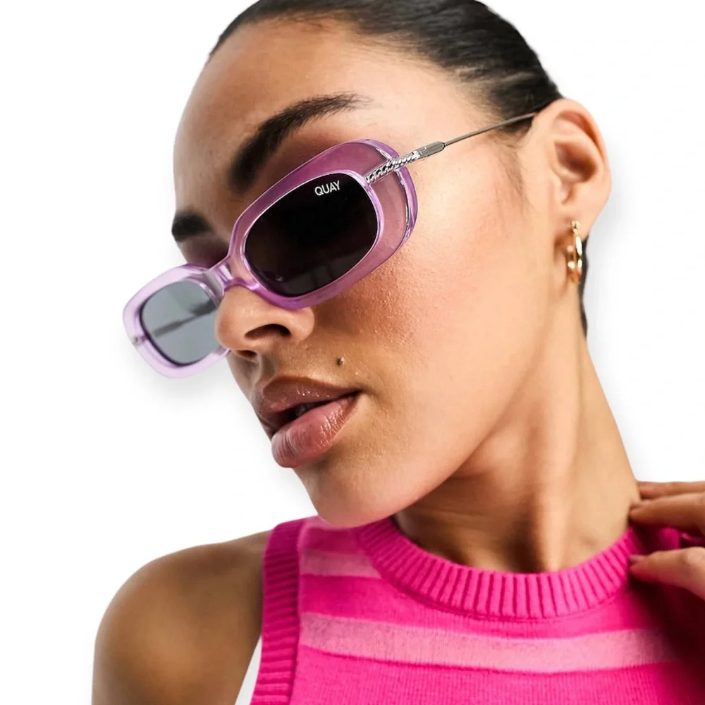 QUAY So Serious Sunglasses Milky Purple & Silver Frame Smoke Lens Retro Y2K NWT
